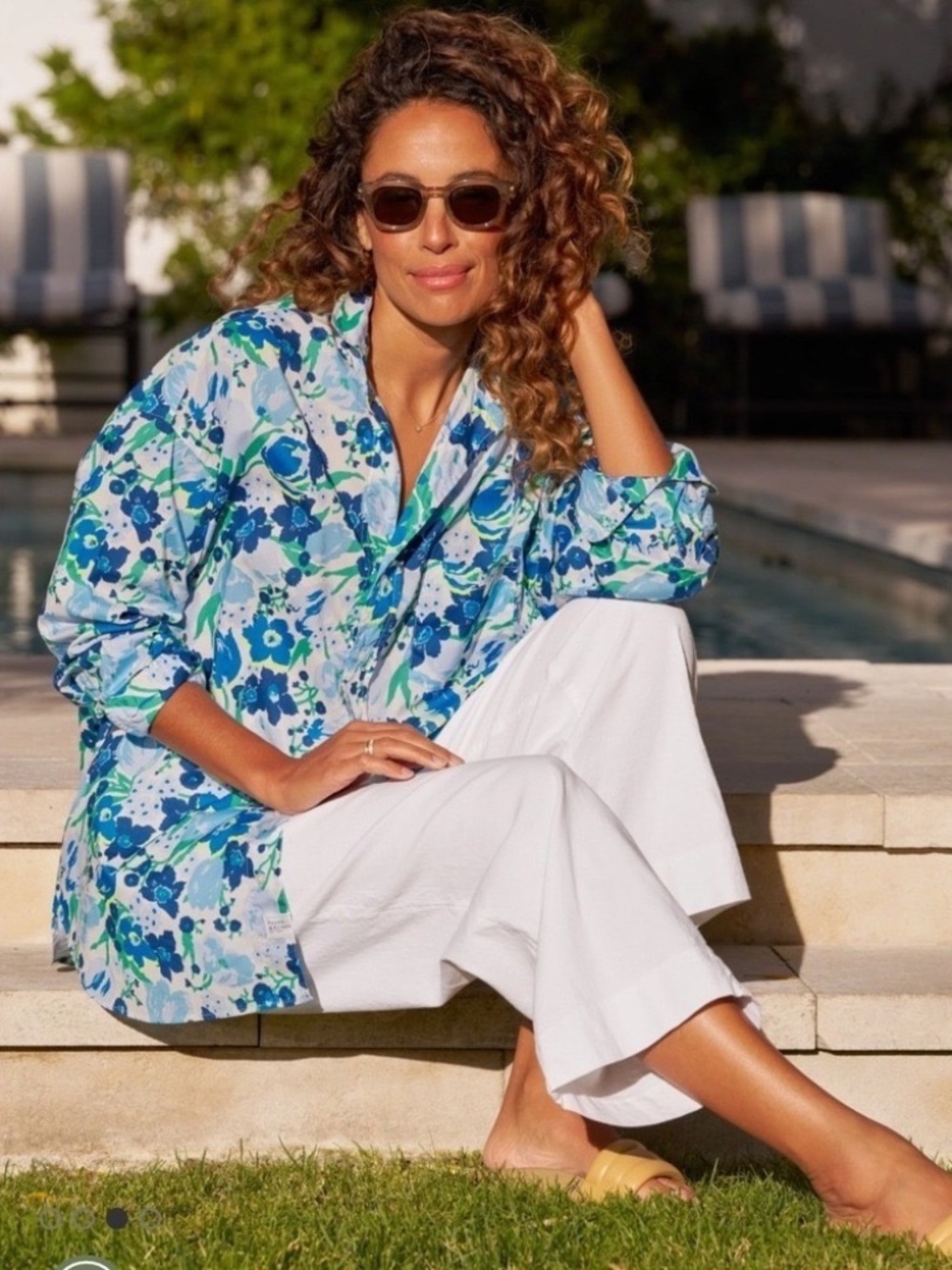Frank & Eileen NWT Relaxed Fit Floral Cotton Button Up Shirt Blue White Women XS